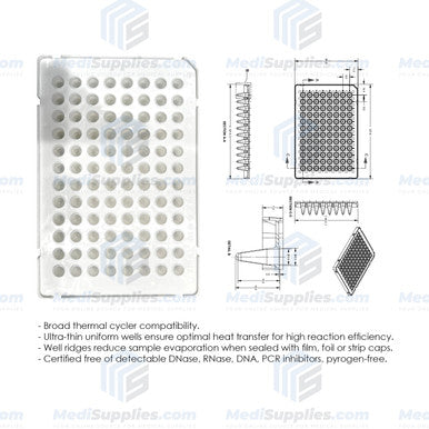 0.1 ml PCR Plate, 96 Well - White (Half-Skirted)