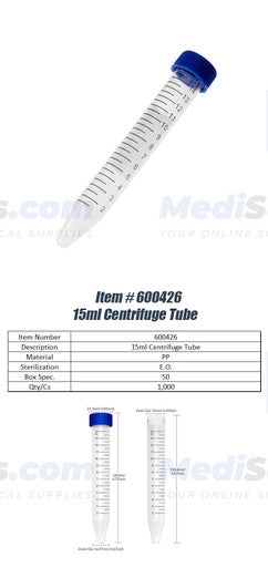 Centrifuge Tube Conical Bottom Plain, Bulk, Sterile - 15 ml