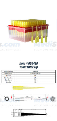 100ul Universal Filtered Pipette Tips, 96/Rack