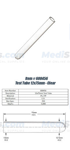 Test Tube, 12 x 75mm, Clear