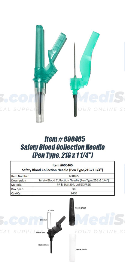 Saftey Blood Collection Needle, Pen Type, 1 1/4'' - 21g, 22g