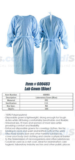 Protective Procedure Gown, One Size Fits Most, Blue, Non-Sterile, Disposable