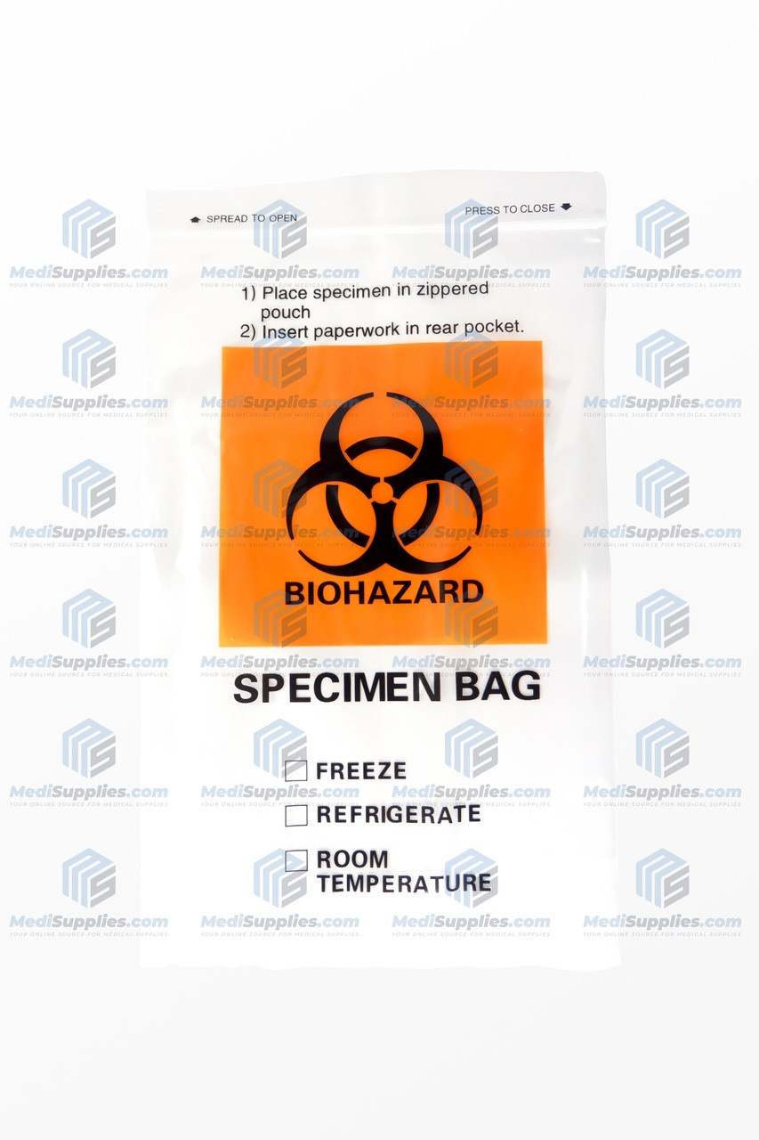 Specimen Transport Biohazard Bag, 6" x 9", 2 Pockets, Econo-Zip, CASE