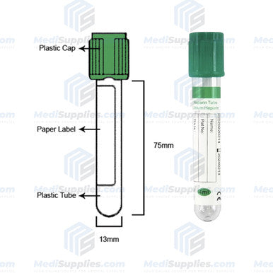 Vacuum Blood Collection Tube (Heparin Lithium Tube), 13 x 75mm, 4ml, Green Top