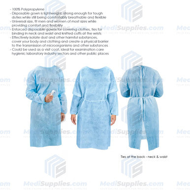 Protective Procedure Gown, One Size Fits Most, Blue, Non-Sterile, Disposable