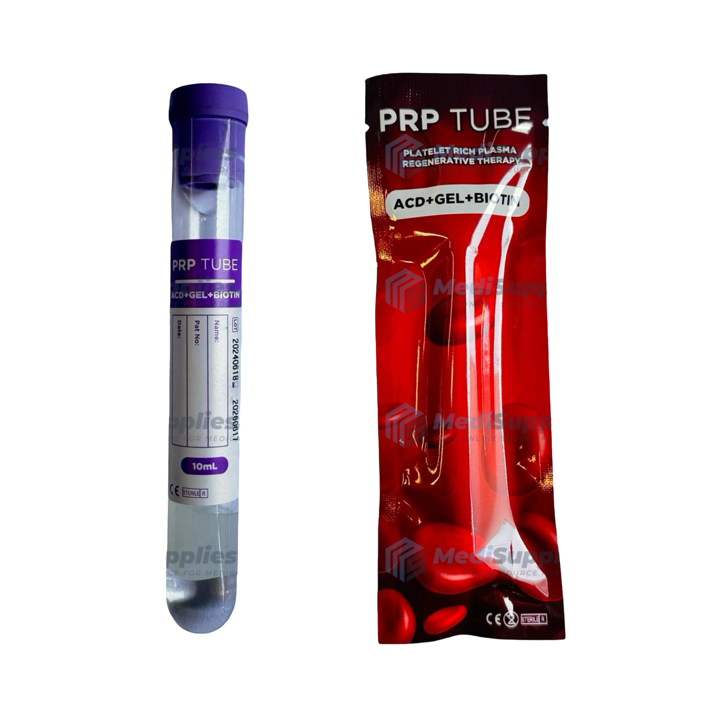 PRP Platelet-Rich Plasma 10mL Tubes ACD + Gel + Biotin, Glass (Purple) EXP6/26