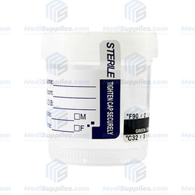 Urine Specimen Container 90ml (3oz) Cup, WITH Temperature Strip, Sterile