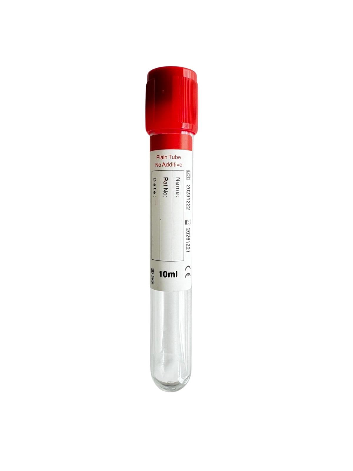 Plastic Red Top, NO ADDITIVE 10mL, PET